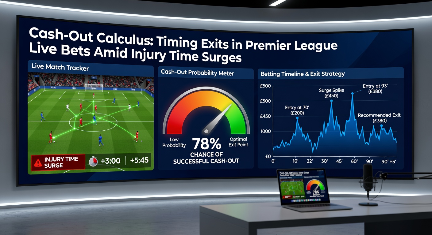 Graph illustrating cash-out value fluctuations during injury time in a Premier League match, with peaks and drops tied to goals and odds shifts