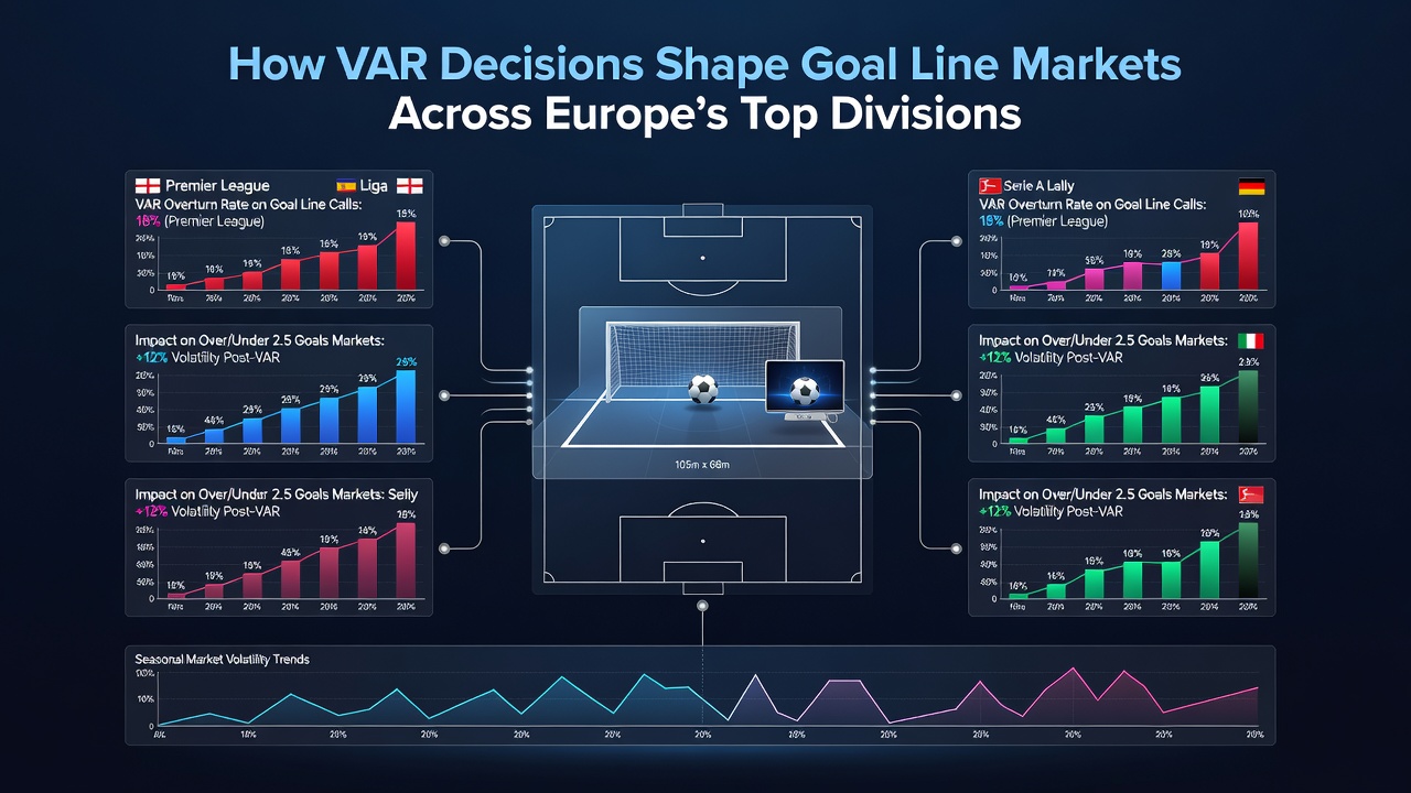 Betting market graphs showing odds shifts after VAR goal line reviews