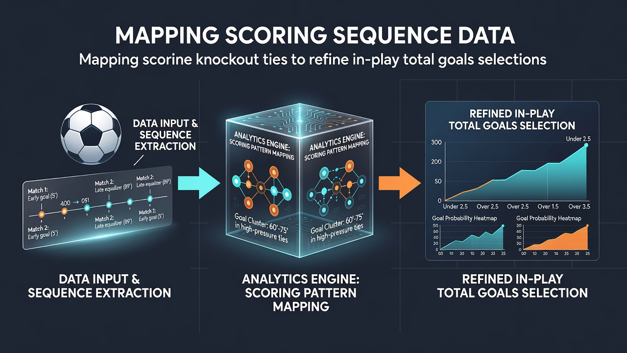 Live dashboard interface mapping current match progress against historical knockout goal sequences for total goals prediction