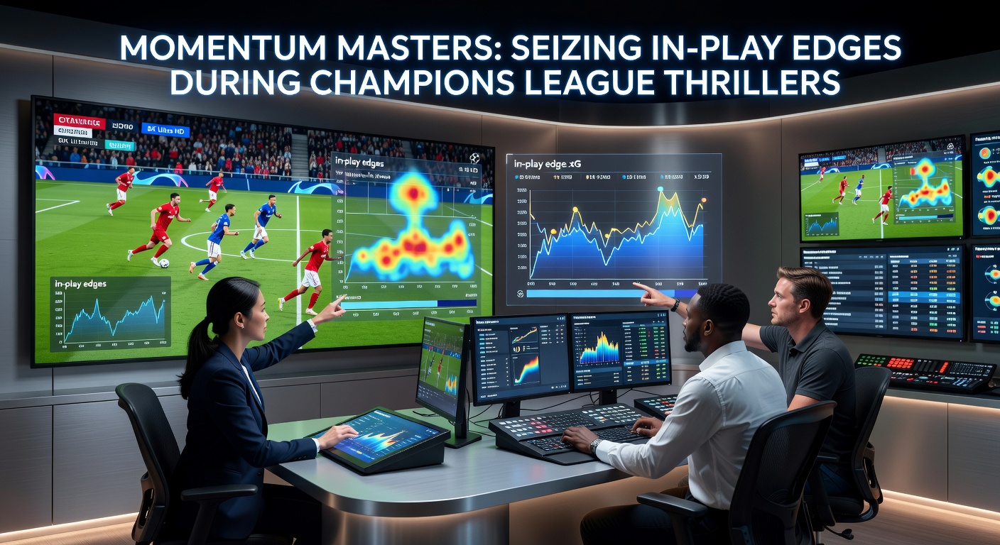 Close-up of in-play betting interface during a Champions League momentum shift, highlighting live odds and stats overlays