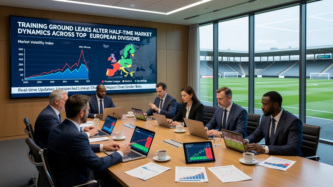 Betting exchange screen displaying live half-time odds for a European football match with fluctuating market indicators