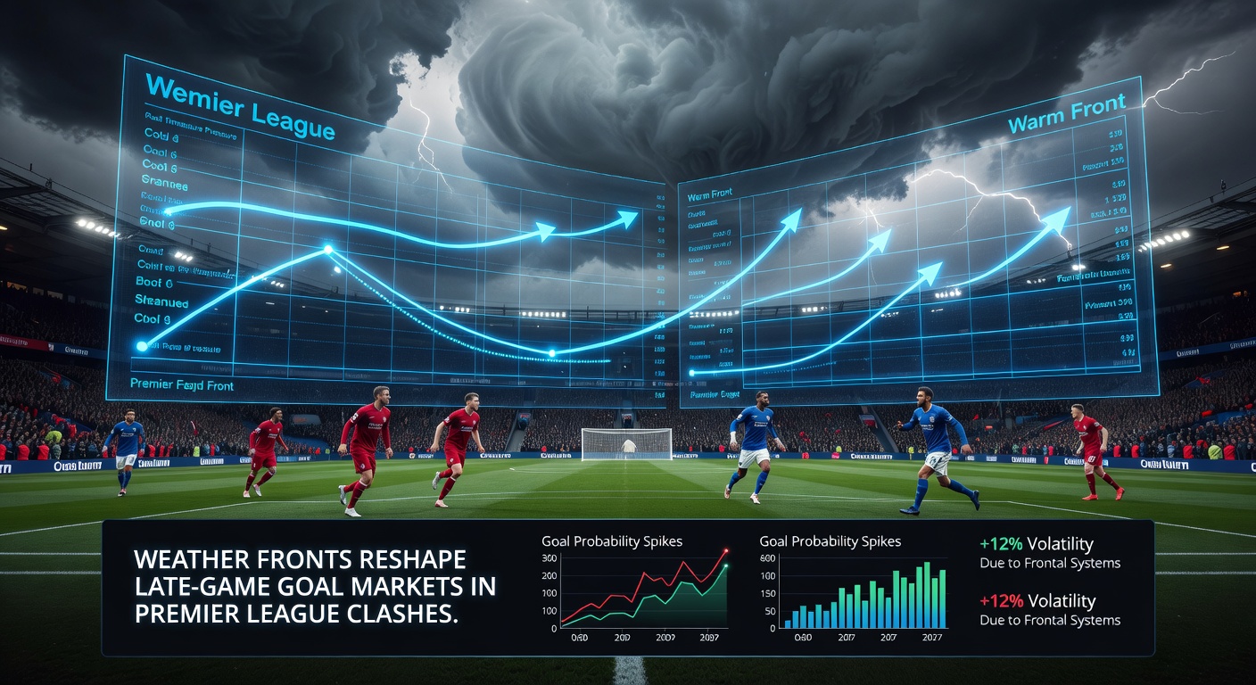 Data visualization showing goal timing distribution under varying weather fronts in Premier League matches